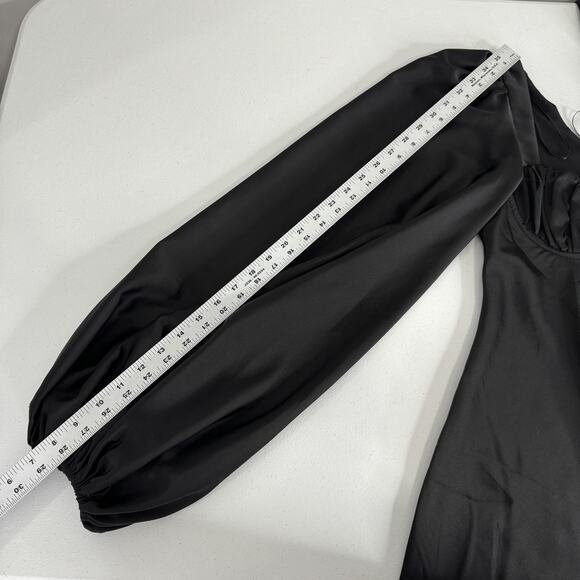 Jagger & Stone The Liv Mini Dress Womens 6 Black Satin Babydoll Balloon Sleeves - Picture 12 of 15